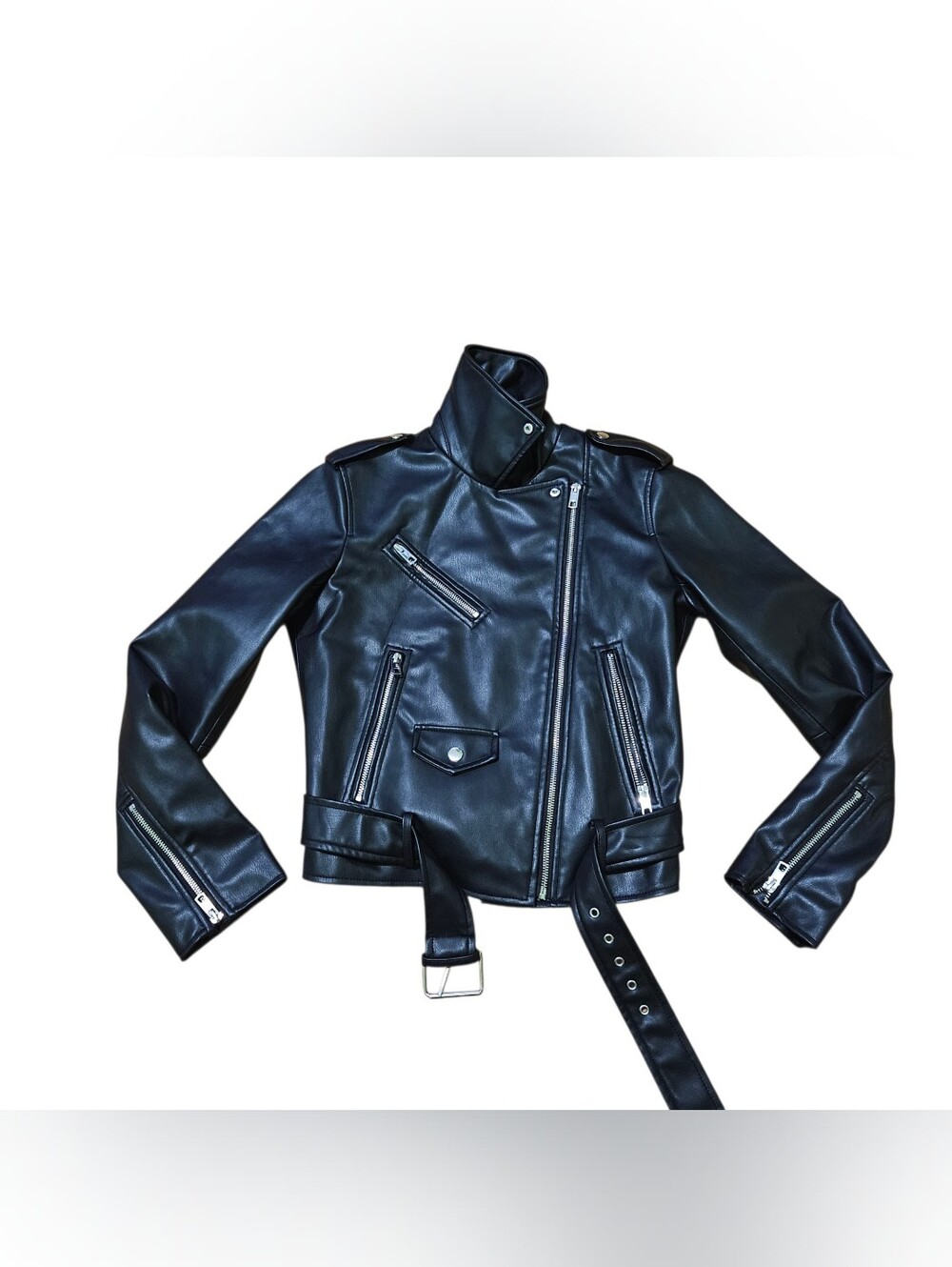 Zara Black Faux Leather Moto Biker Jacket
Size: Women's Small (S)